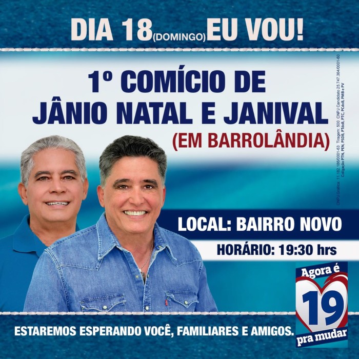 Jânio Natal fará comício em Barrolândia no domingo e passeata em Belmonte na Sexta-feira.