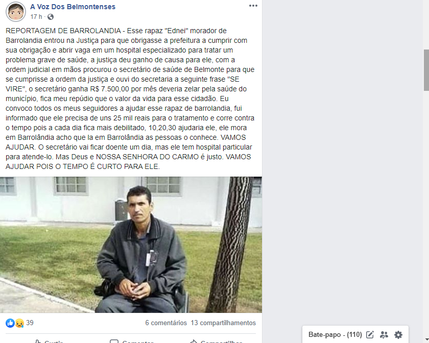 Secretaria Municipal de Saúde de Belmonte desmente notícias falsas veiculadas em um perfil de rede social.