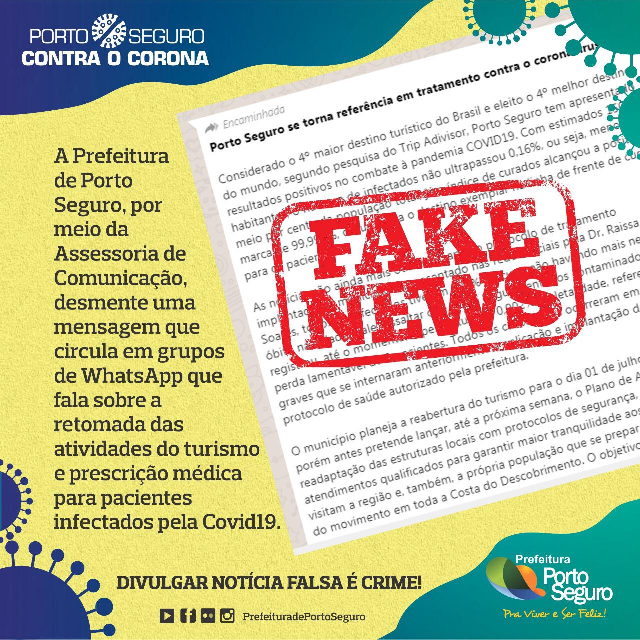 Prefeitura de Porto Seguro desmente fake news sobre volta de turismo.